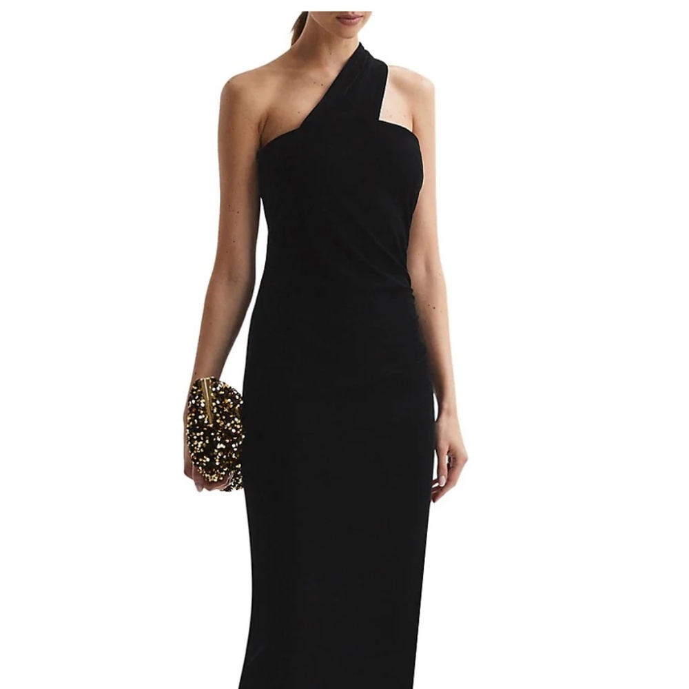 BNWT Reiss black velvet one shoulder dress